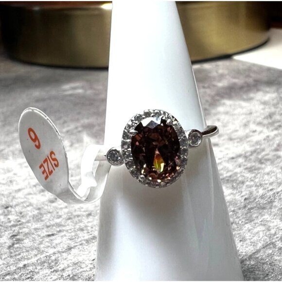 Ring Bomb Party Ring, size 6 dark topaz color gemstone, .925 sterling silver ban - Picture 7 of 7